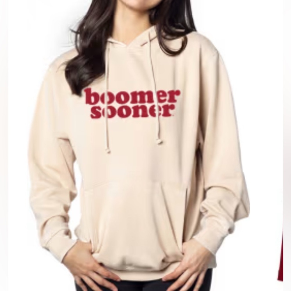 OU Boomer Sooner Women’s Distressed Pullover Sweatshirt Hoodie L